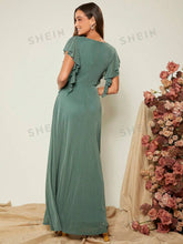 1pc Surplice Neck Butterfly Sleeve Glitter Bridesmaid Dress